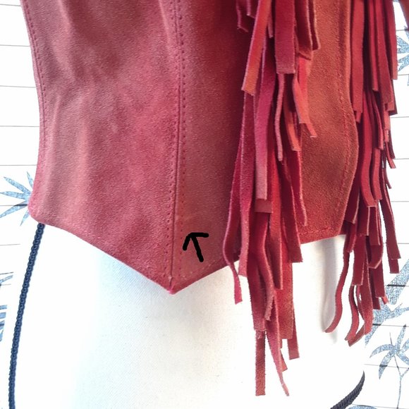 RARE Vintage 1970s Red Sun Faded Suede Fringe Vest Jacket - Picture 15 of 16